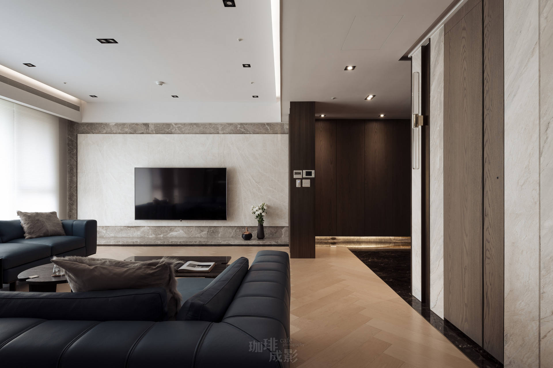 客廳正面電視牆全景